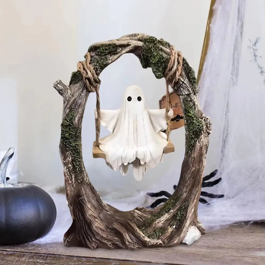 Fantôme sur balançoire sur le thème d'halloween, Statue artisanale