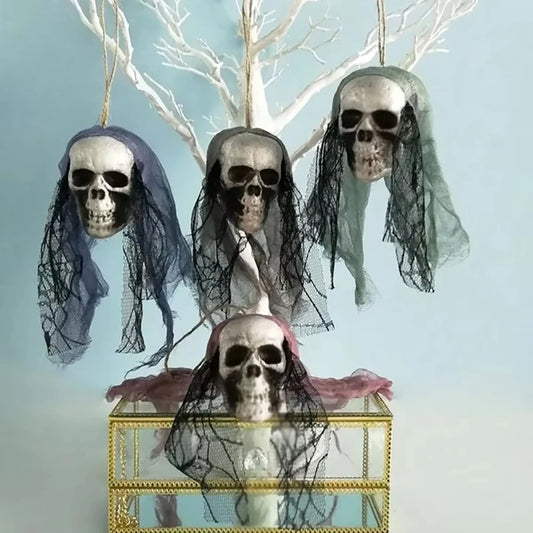 Décorations de crâne d'halloween, ornements suspendus de crâne en mousse, tête d'os de vêtements de mariée, accessoires de décoration d'horreur de maison hantée