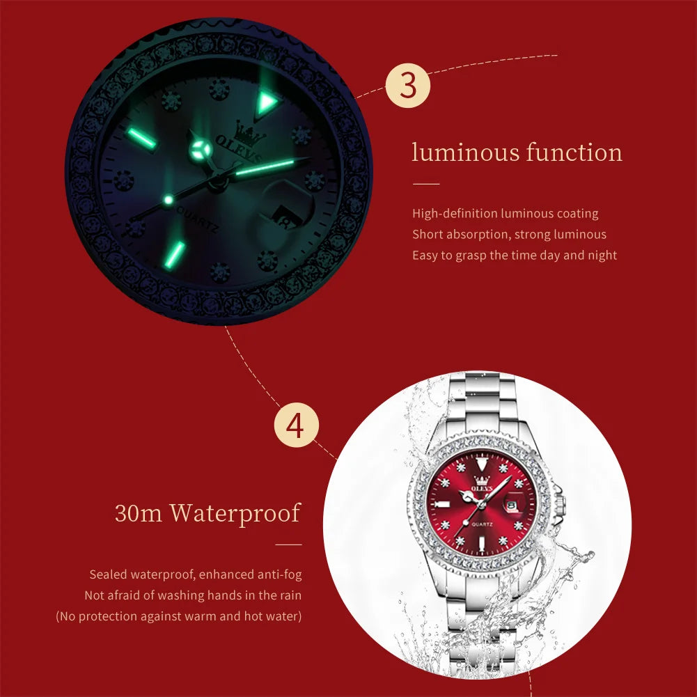 OLEVS 9945 Original diamant montre à Quartz pour femmes  élégant montres en acier inoxydable étanche femmes montres
