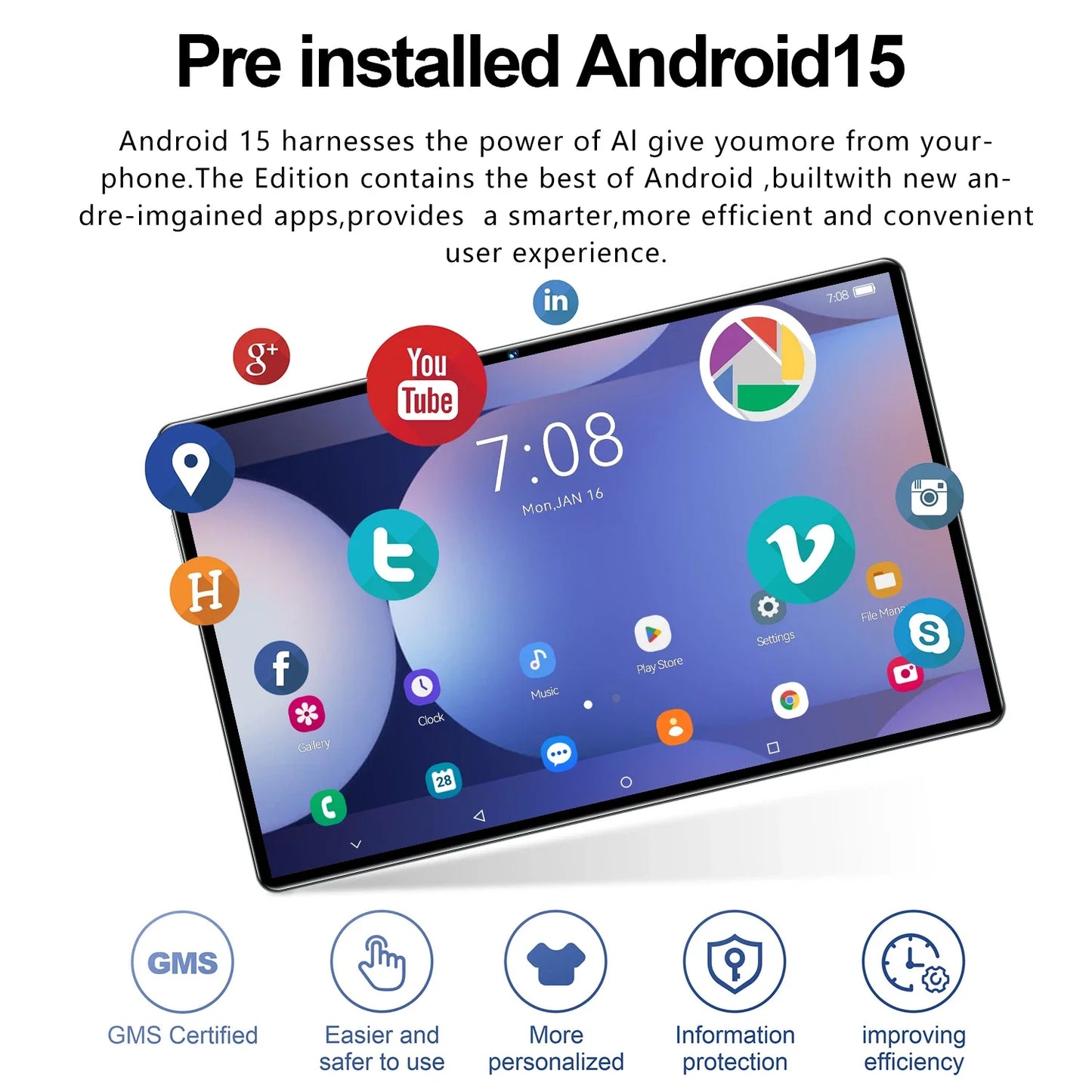 tablette originale Pad S25 Ultra 10.1 pouces + Hd Android 15 Wifi Gps