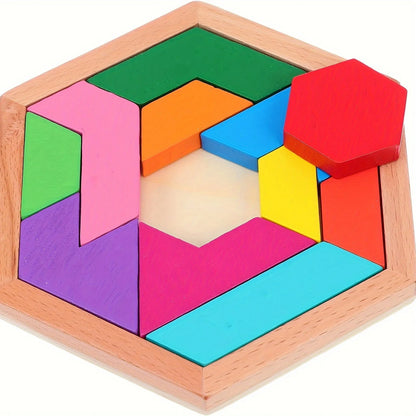 Puzzle Tangram hexagonal, jouets en bois pour enfants et adultes, puzzle stimulant, casse-tête en bois pour adultes