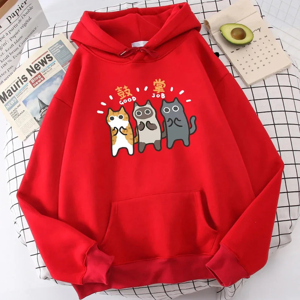 Sweat-shirt à capuche pour hommes, vêtements Wei, confort, vigueur, loisirs, sport, vêtements polyvalents pour jeunes, trois chats applaudissements et applaudissements