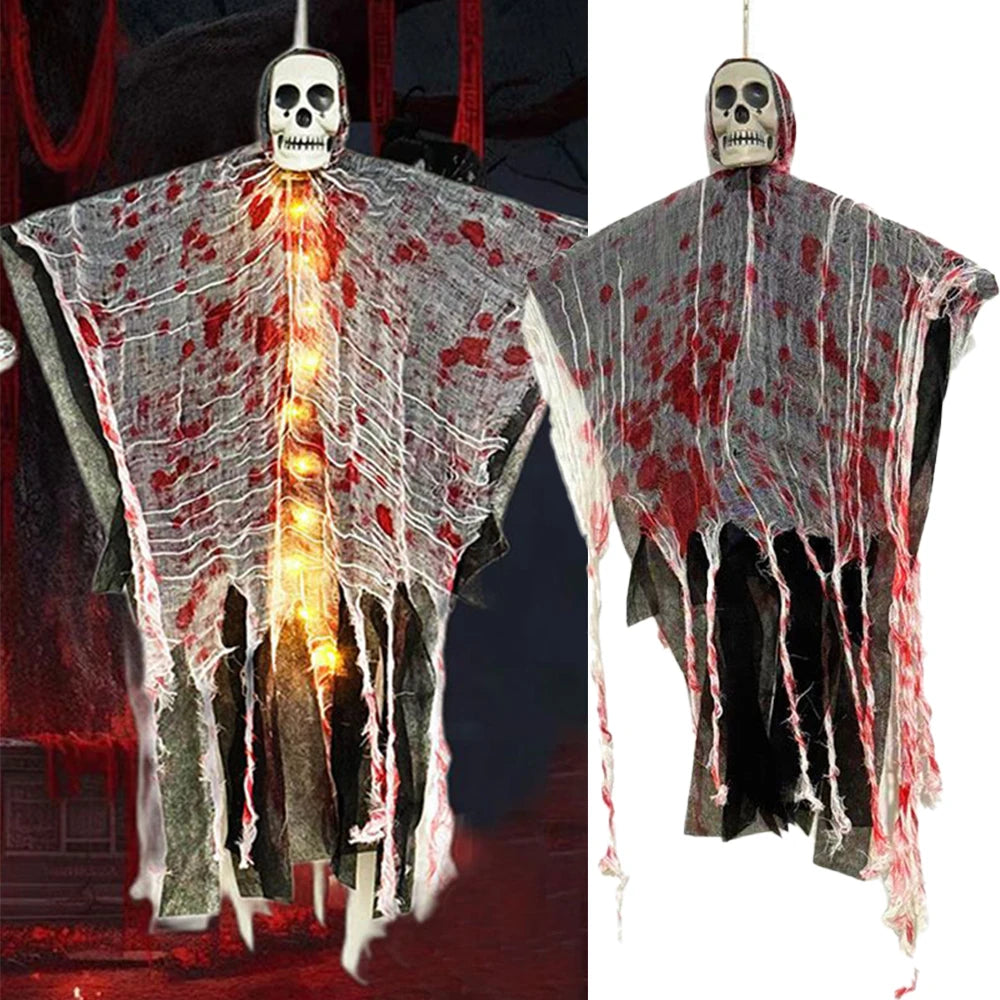 Fantômes de crâne d'halloween suspendus, décoration de maison hantée d'horreur, accessoires lumineux pour intérieur et extérieur, accessoire de scène de fête de pâques