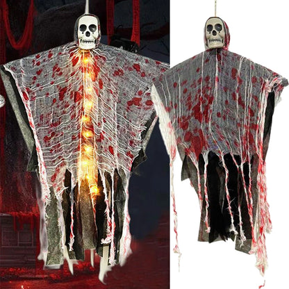 Fantômes de crâne d'halloween suspendus, décoration de maison hantée d'horreur, accessoires lumineux pour intérieur et extérieur, accessoire de scène de fête de pâques