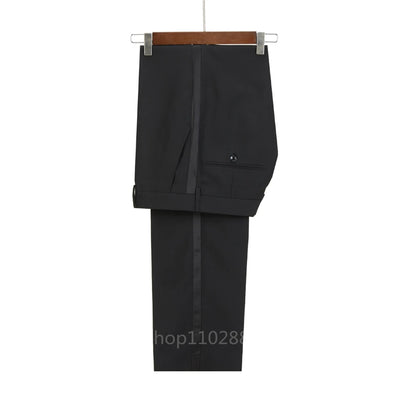 Smoking à revers en satin noir imbibé pour hommes, double boutonnage, châle de mariage, costume de fête, vêtements pour hommes, marié, nouveau, 2024, 2 pièces