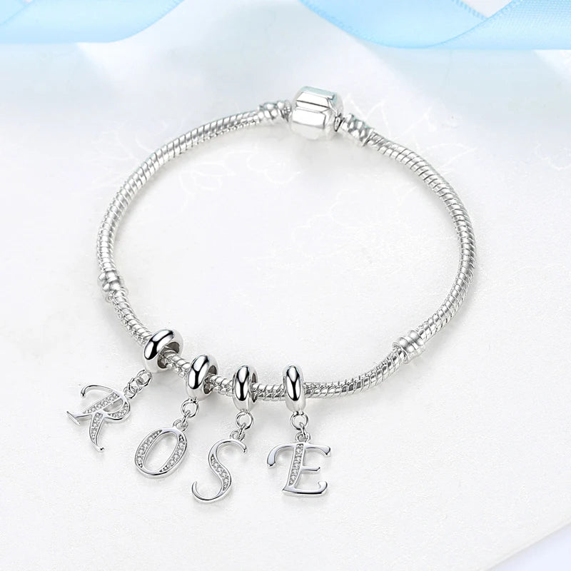 925 argent Sterling breloque perle Vintage Alphabet A-Z lettre pendentif breloques ajustement marque Bracelets colliers femmes bijoux à bricoler soi-même