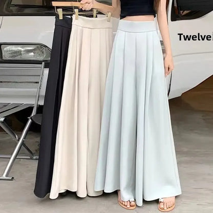 Taille haute jambe large pantalon jupe femmes printemps été mince plissé costume pantalon drapé minceur Style décontracté à la mode