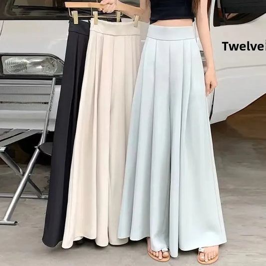 Taille haute jambe large pantalon jupe femmes printemps été mince plissé costume pantalon drapé minceur Style décontracté à la mode