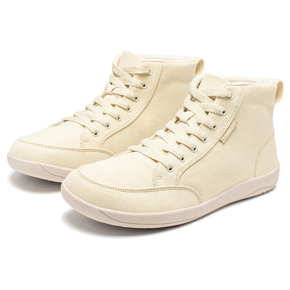 HOBIBEAR chaussures mi-hautes pieds nus unisexe boîte à bout large baskets en toile zéro goutte à lacets chaussures de marche en plein air