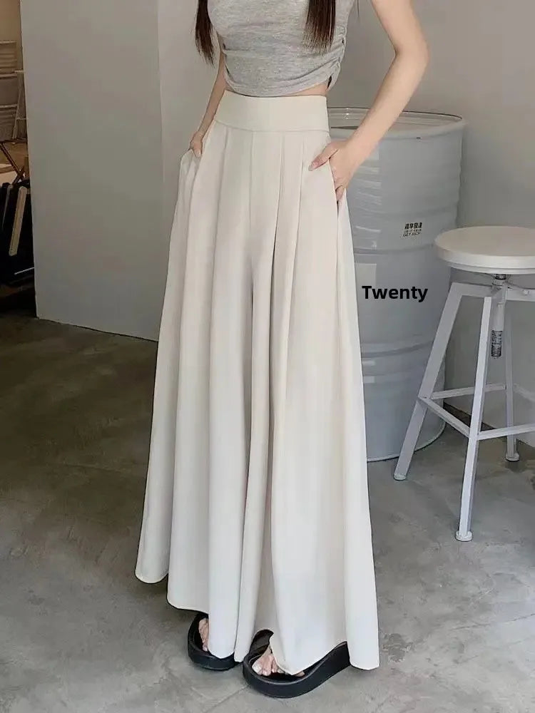 Taille haute jambe large pantalon jupe femmes printemps été mince plissé costume pantalon drapé minceur Style décontracté à la mode