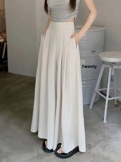 Taille haute jambe large pantalon jupe femmes printemps été mince plissé costume pantalon drapé minceur Style décontracté à la mode