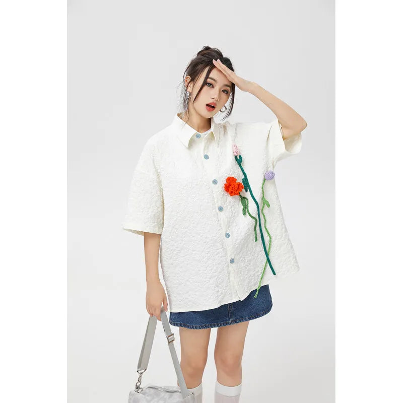 Chemises à manches courtes pour hommes et femmes, chemisier vintage, streetwear décontracté, vêtements Y2K, été