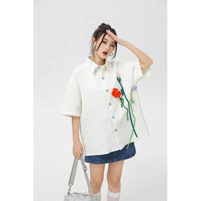 Chemises à manches courtes pour hommes et femmes, chemisier vintage, streetwear décontracté, vêtements Y2K, été
