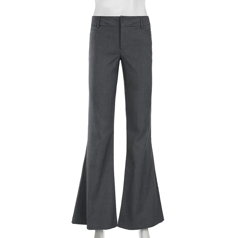 Lucyever-Pantalon évasé taille basse pour femme, pantalon moulant pour femme, poche mince, jambe large rétro, rue haute, mode fjFashion, dame de bureau, gris, Y2K