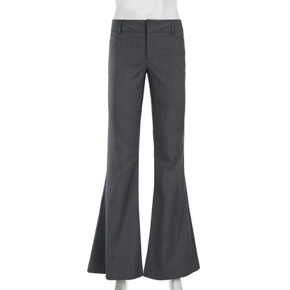 Lucyever-Pantalon évasé taille basse pour femme, pantalon moulant pour femme, poche mince, jambe large rétro, rue haute, mode fjFashion, dame de bureau, gris, Y2K
