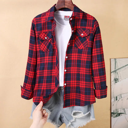 Nouvelles chemises à carreaux pour femmes M-5XL chemisier en coton pour femmes à manches longues chemise à carreaux Slim col rabattu chemisiers pour femmes chemises