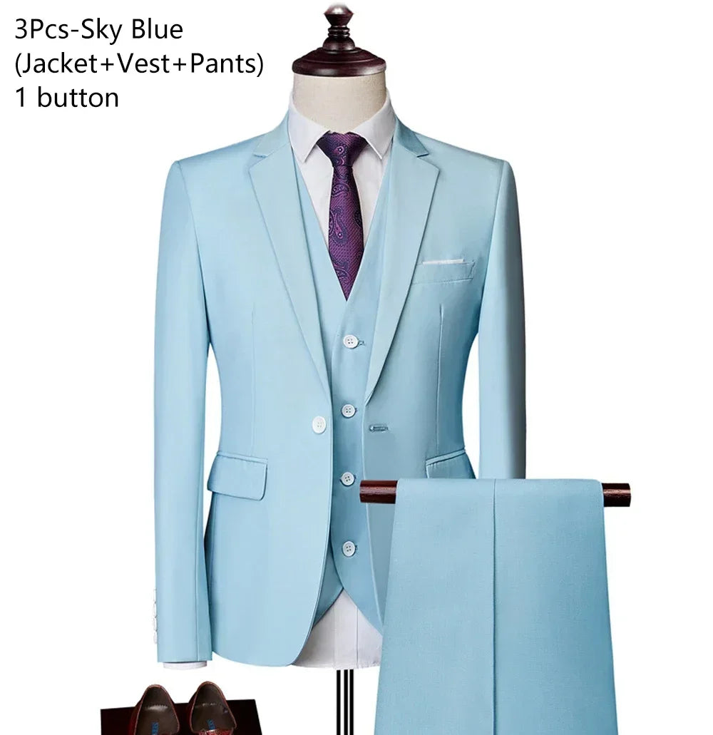 Costumes formels complets Ternos pour hommes, blazers élégants, pantalons et vestes, costume de luxe, vêtements de mariage, affaires, 2 pièces, 3 ensembles