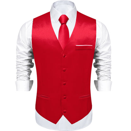 Costume en Satin solide, ensemble gilet et cravate, noir, blanc, bleu, rouge, smoking de mariage pour hommes, gilets d'affaires de luxe, bal de promo, veste sociale sans manches