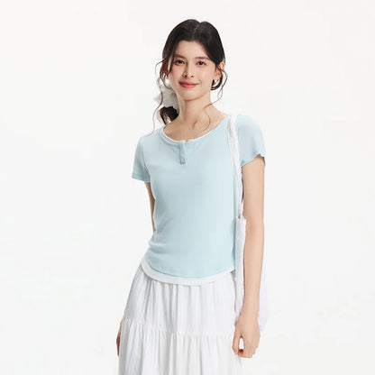 SEMIR-T-Shirt à Manches Courtes pour Femme, Pull Court, Élégant, Décontracté, Faux Deux Pièces, Slim Fit, Top Minimaliste, Nouvelle Collection Été 2025