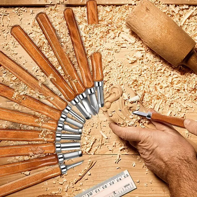 Ensemble d'outils de sculpture sur bois, couteau d'art multifonctionnel fait à la main avec manche en bois pour l'artisanat, 10/12 pièces