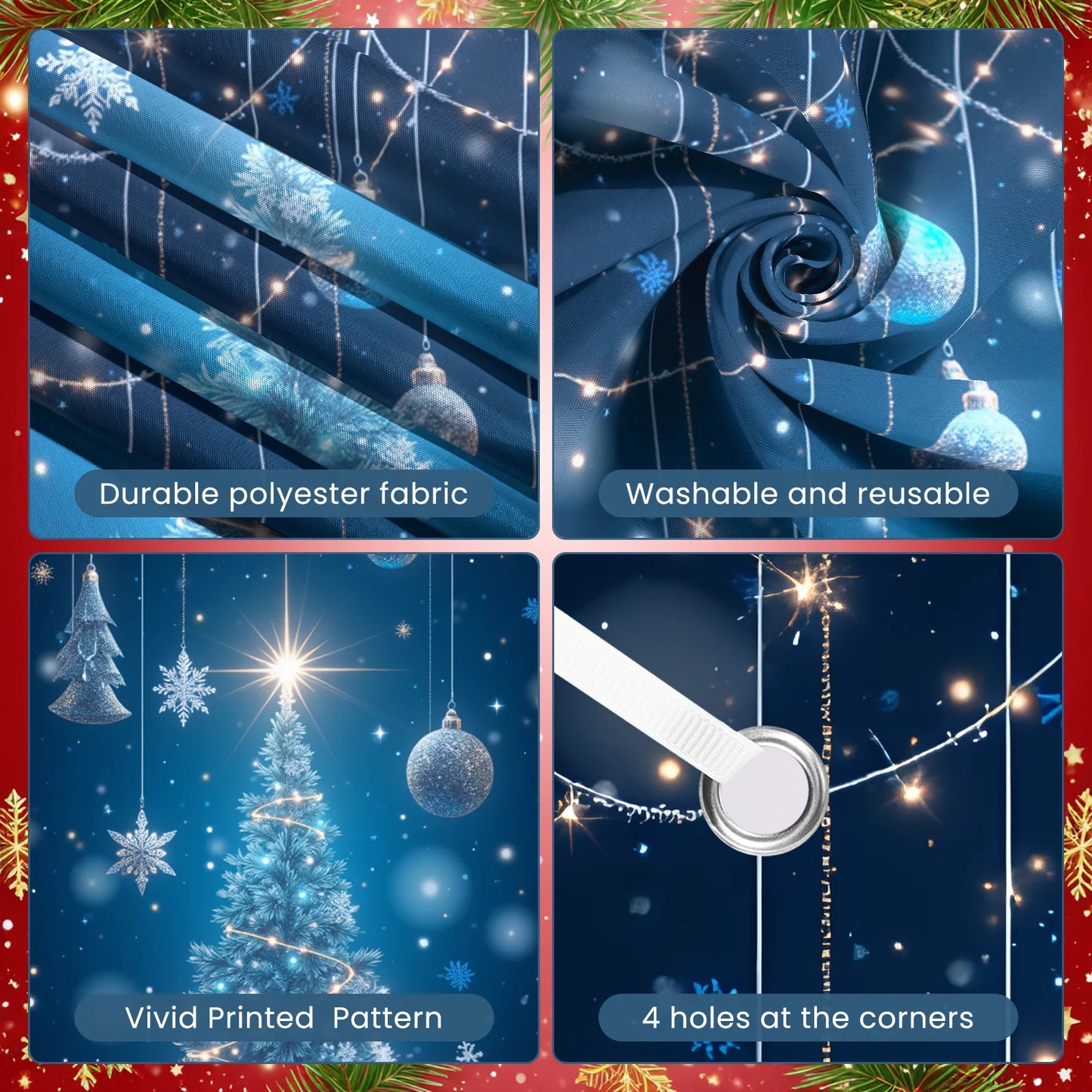 Bannière de Noël Ornements rouges Décoration de vacances Motif de flocon de neige Festivités d'hiver pour la décoration de la maison Célébration de vacances I