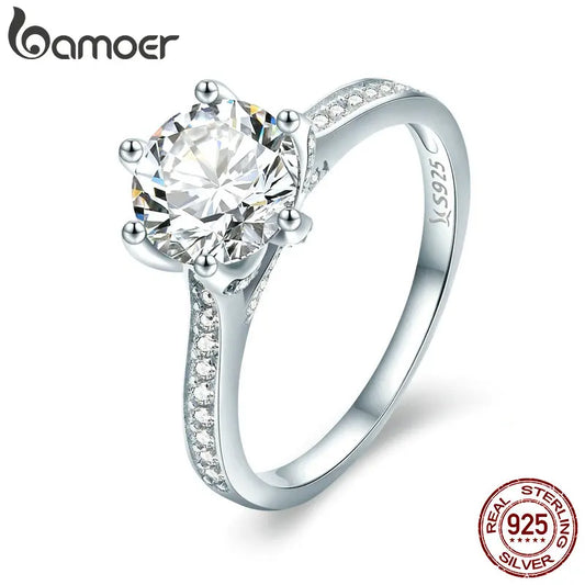 BAMOER 3CT 925 bague de fiançailles en argent Sterling coupe ronde zircon cubique amour pour toujours bande pour les femmes de mariage SCR342