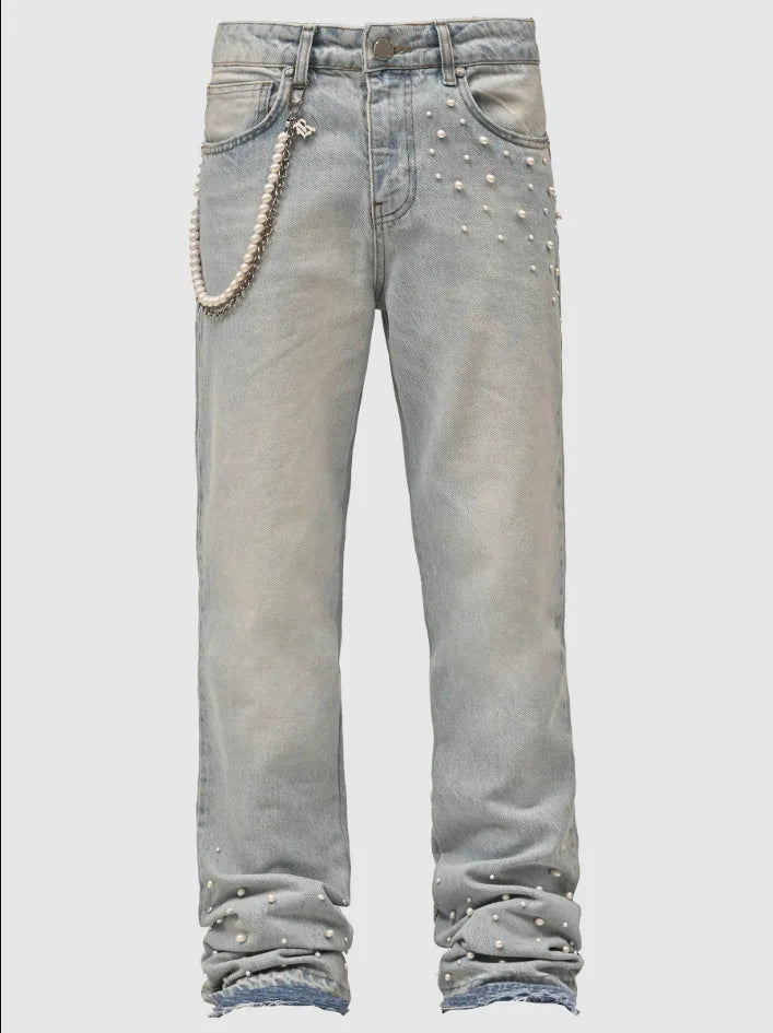 Fourrure saisons nouvelle mode hommes jean pantalon Style américain et européen haute rue élastique plissé Denim pantalon mâle vêtements