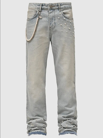 Fourrure saisons nouvelle mode hommes jean pantalon Style américain et européen haute rue élastique plissé Denim pantalon mâle vêtements