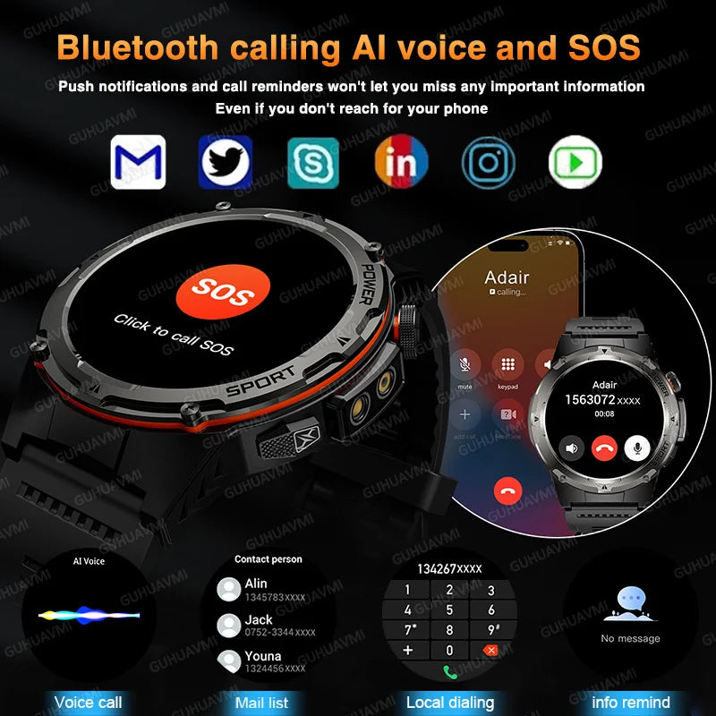 GUHUAVMI - t-rex 3 GPS piste montre intelligente hommes 3ATM étanche UV infrarouge 1.39 pouces