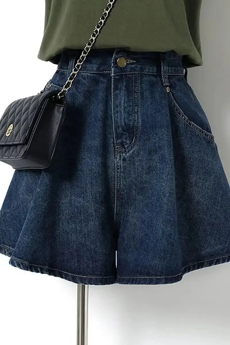 Jean court taille haute à jambes larges pour femmes, pantalon d'été fin, ample, amincissant, ligne a, grande taille, couverture des hanches, Short polyvalent