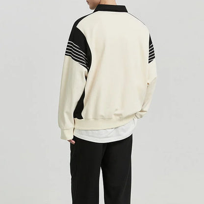 Pull rayé à manches longues pour hommes, demi-fermeture éclair, col polo, plus gros, décontracté, édition coréenne, printemps et automne, nouveau, 2024