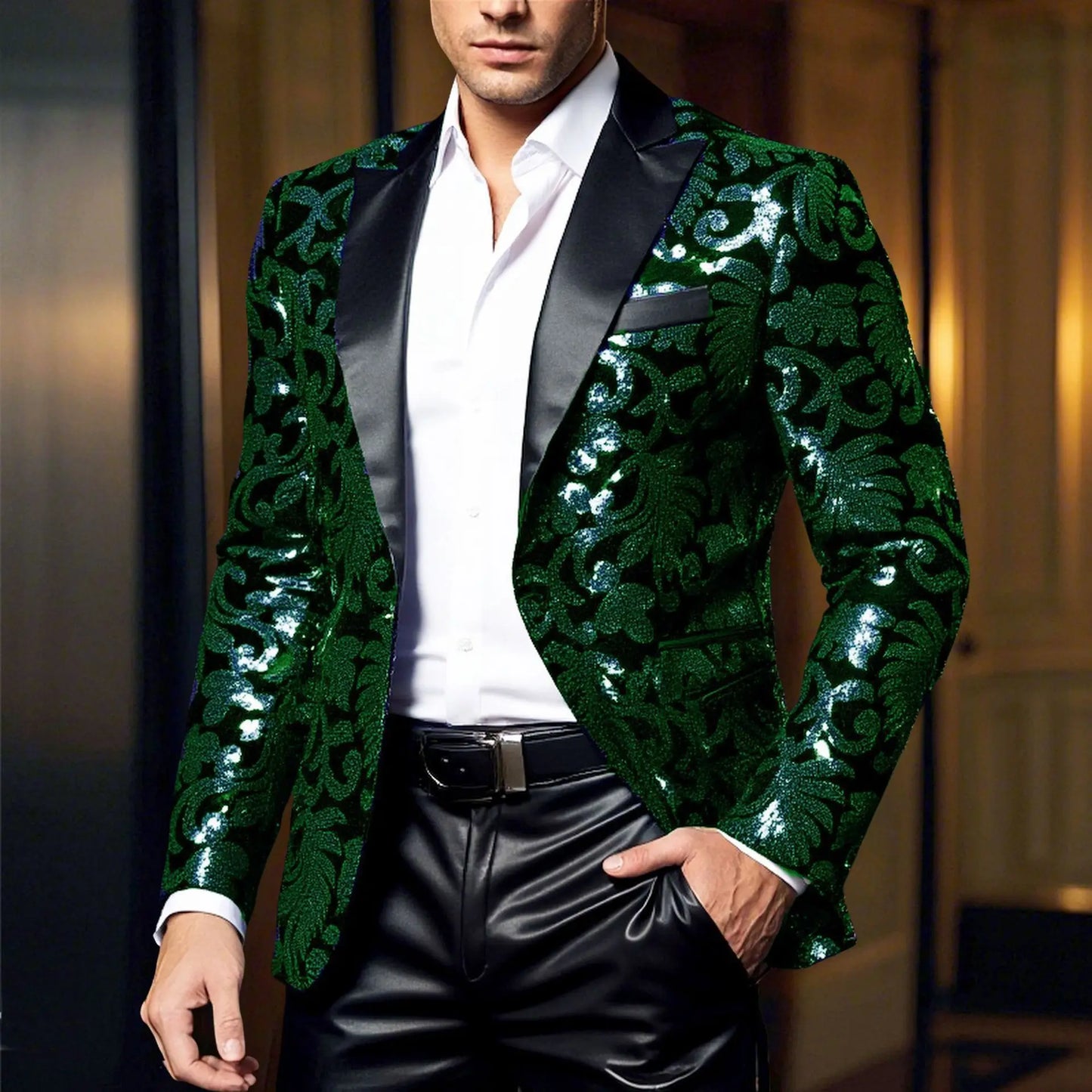 Vêtements d'extérieur pour performance sur scène à bouton unique orné de paillettes brillantes en bleu or vert violet Options pour veste de costume rouge pour hommes