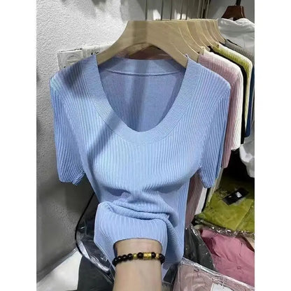 T-shirt d'été polyvalent à manches courtes pour femme, coupe couvertes, haut simple, piedmont Ice InjChic