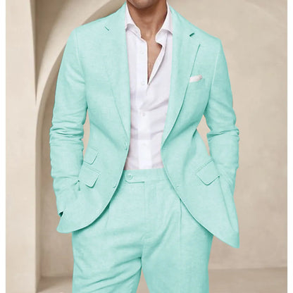 Costume deux pièces en lin pour hommes, Cool, respirant, élégant, mode, Design Slim, robe de mariée, vêtements de travail, confortable, nouveau, été