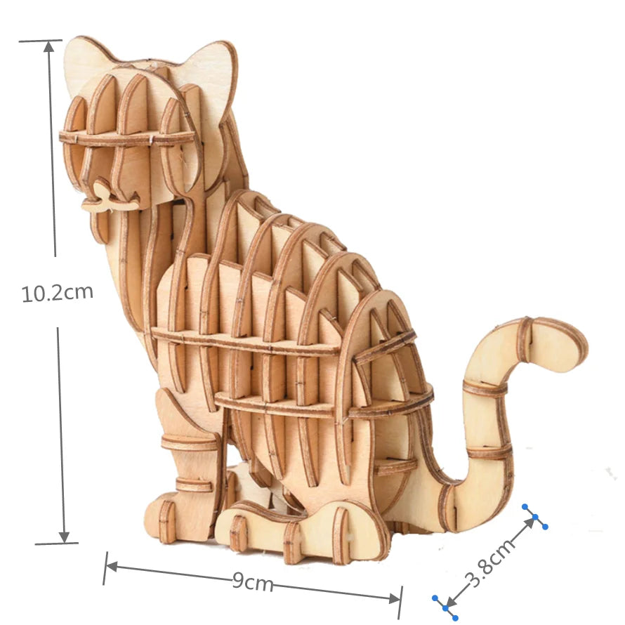 Planche de puzzle en bois 3D pour enfants, jouets d'assemblage de chat, bloc de construction fait à la main, découpé au Laser, modèle de puzzle de Koala de poisson Montessori