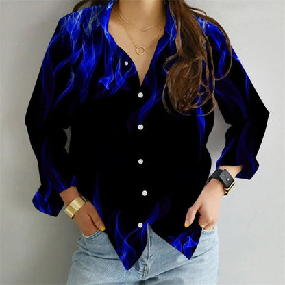 2023 Hommes Dames Hauts Couple Quotidien Flamme Décontracté Mode Rue En Plein Air Bleu Rouge Revers Bouton Chemise Haute Qualité Matériau Offre Spéciale