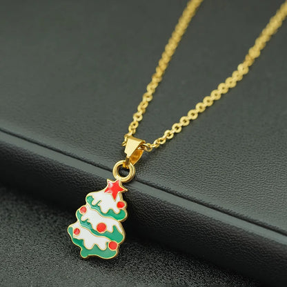 Collier thème de noël, chaîne de couleur or, couronne de flocon de neige du père noël, pendentif d'arbre de bonhomme de neige, cadeaux de Festival, accessoire saisonnier