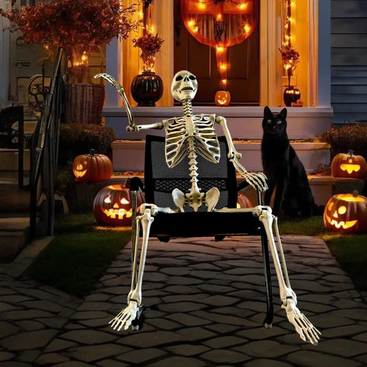 Squelette d'halloween réaliste, avec articulations mobiles, décorations extérieures résistantes aux intempéries, accessoires Photo effrayants pour fête