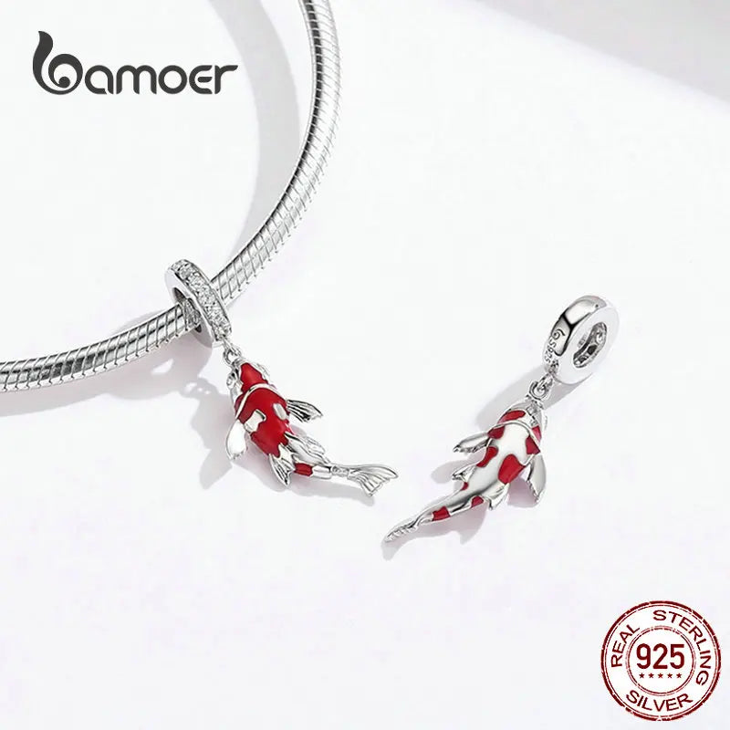 Bamoer 925 argent Sterling émail rouge poisson