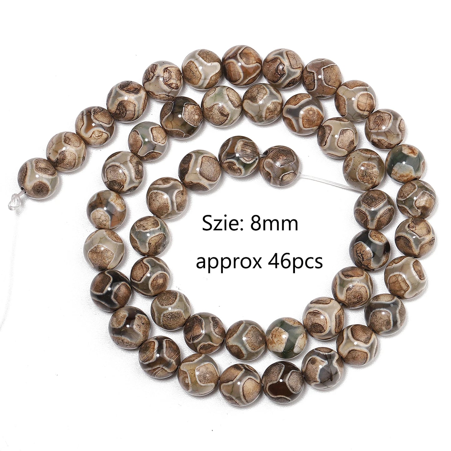 Perles d'agates Dzi tibétaines de football en pierre naturelle de 8mm, rondes d'espacement amples pour la fabrication de bijoux, accessoires de Bracelet à bricoler soi-même, vente en gros