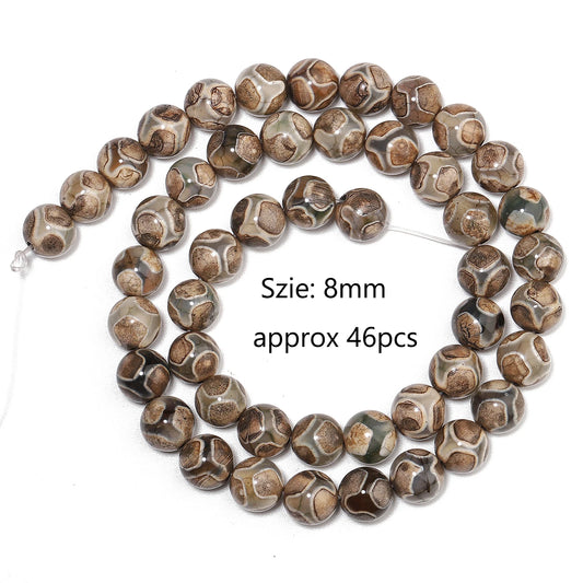 Perles d'agates Dzi tibétaines de football en pierre naturelle de 8mm, rondes d'espacement amples pour la fabrication de bijoux, accessoires de Bracelet à bricoler soi-même, vente en gros
