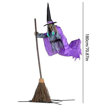 Accessoires d'Halloween avec sons et lumières terrifiants, olympiques amusants, balai de sorcière effrayant volant, décor de magicien pour jardin, cour, pelouse intérieure
