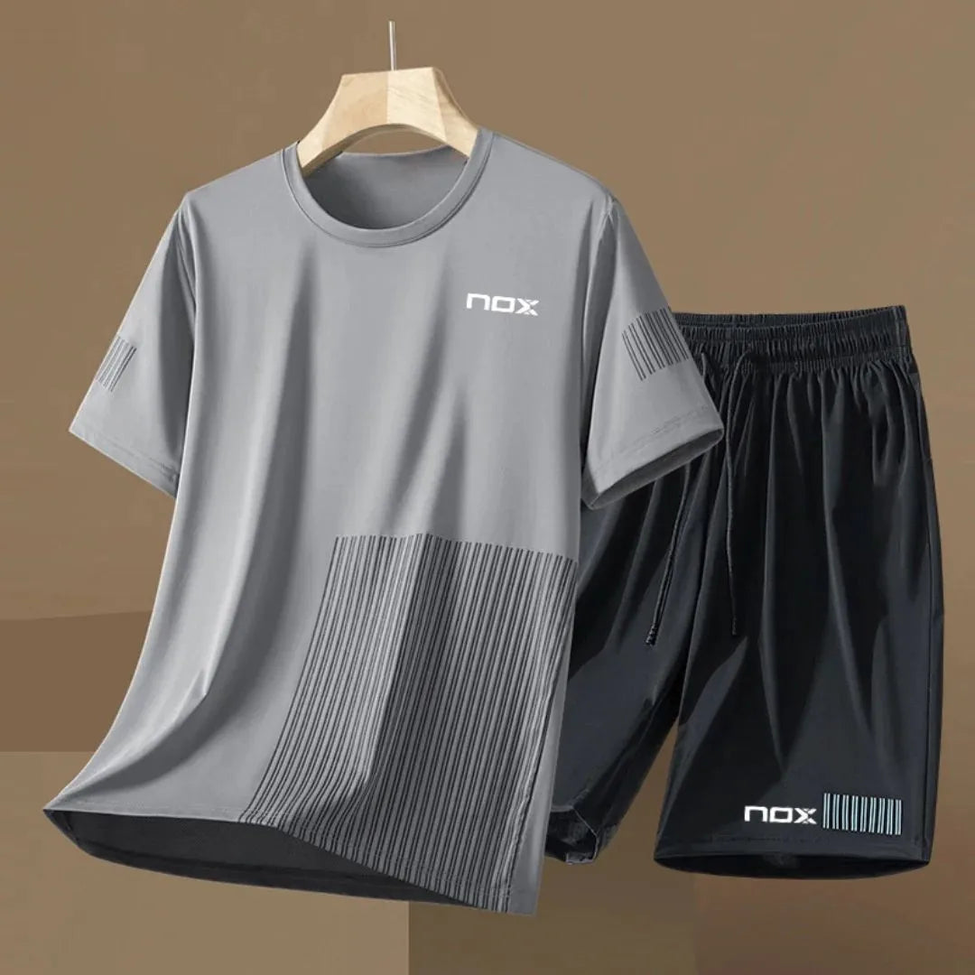 2025 nouveaux hommes été tennis formation lettre imprimer micro élastique respirant col rond T-shirt ensemble short et haut vêtements de sport en plein air