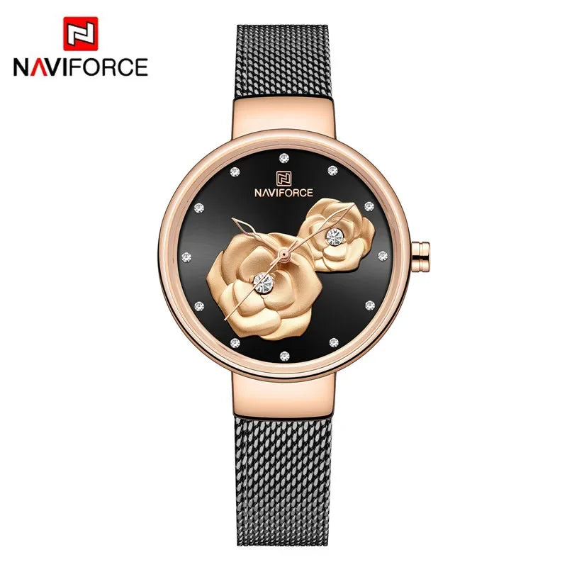NAVIFORCE-Montre-bracelet  en maille pour femme, bracelet en acier inoxydable,
