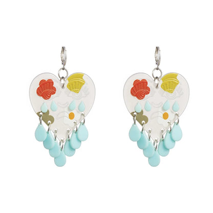 Boucles d'oreilles en acrylique JeTassel pour femmes, flammes européennes, gouttes, coeur, crâne, lame de chat, bijoux punk, gels de poisson, étoile