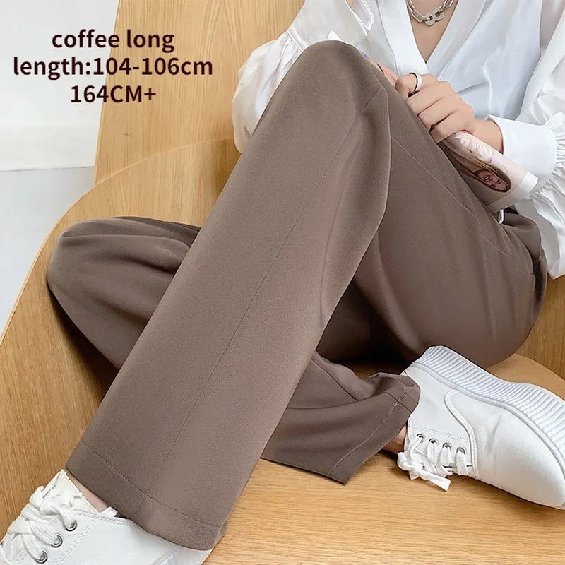 Pantalon décontracté taille haute pour femmes, jambes larges, ample, longueur au sol, costumes blancs, pantalons longs pour dames, nouvelle collection printemps automne