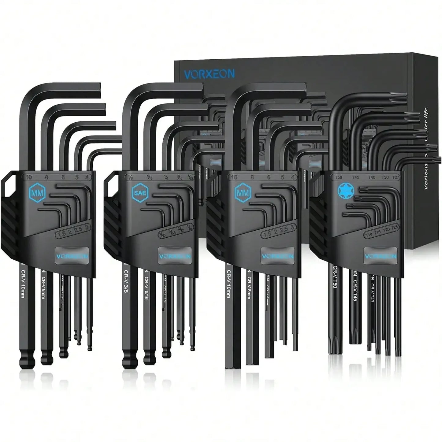 Jeu de clés Allen 6150CRV, 4 pièces, 36 pièces, extrémité sphérique longue, clé en L avec codage Visible pour vélo, réparation de meubles de Moto, bricolage domestique