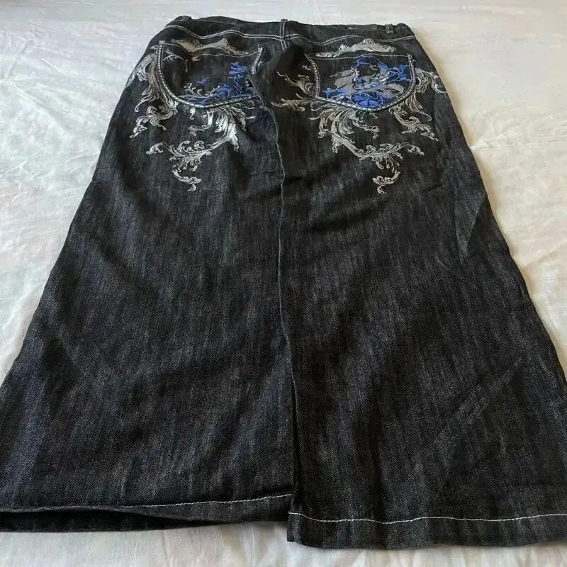 Y2K – jean Baggy rétro pour hommes, broderie croisée américaine, Patchwork, ample, Streetwear, pantalon gothique à jambes larges