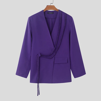 INCERUN hommes décontracté à manches longues Blazer 2025 beaux costumes de couleur unie élégant gland Streetwear mâle mince manteaux