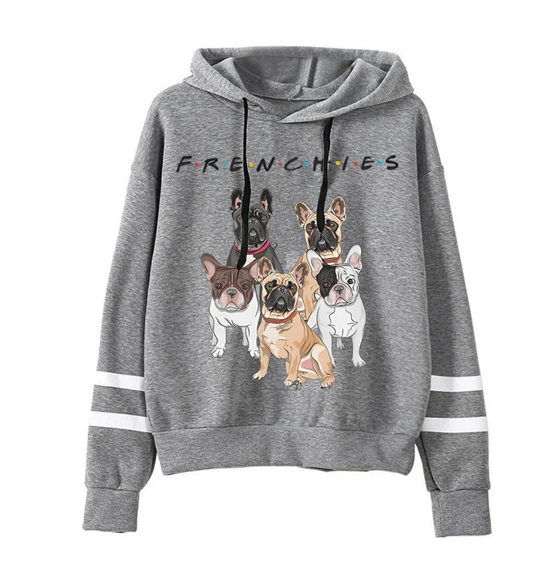 Kawaii bouledogue français sweats à capuche décontracté mode hommes vêtements haute rue sweat ample pour les femmes coréen drôle pull chien à capuche